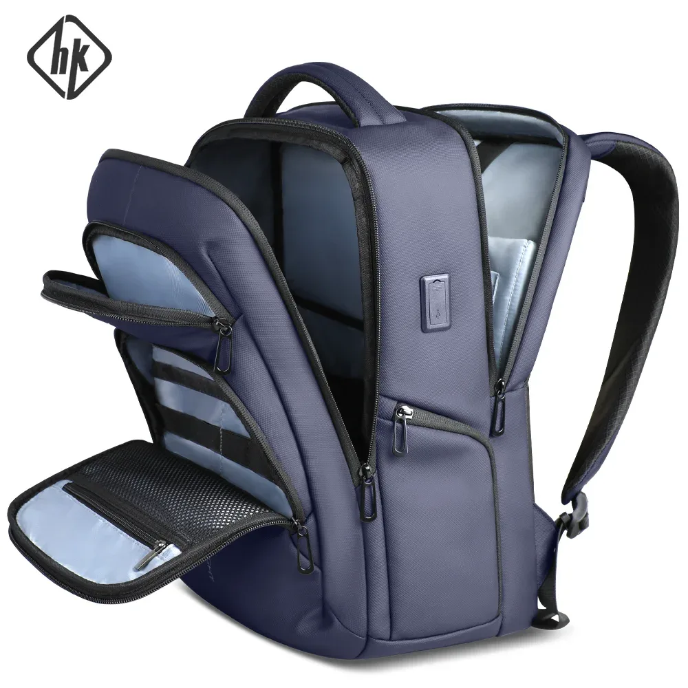 Sac à dos de voyage d'affaires HK pour hommes, imperméable, sac à dos pour ordinateur portable de 17,3 pouces avec port USB, sac à dos décontracté pour le travail, l'université, sac pour ordinateur