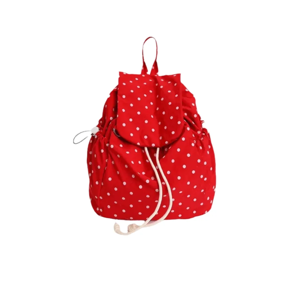 sac à dos à pois multi-poches, à cordon de serrage, style coréen, polyvalent, en tissu, grande capacité, décontracté