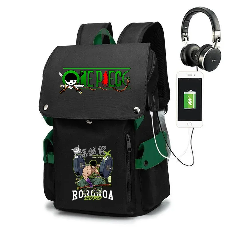 sac à dos d'école imprimé one piece zoro, sac à dos décontracté de grande capacité, sac de voyage pour enfants et adolescents