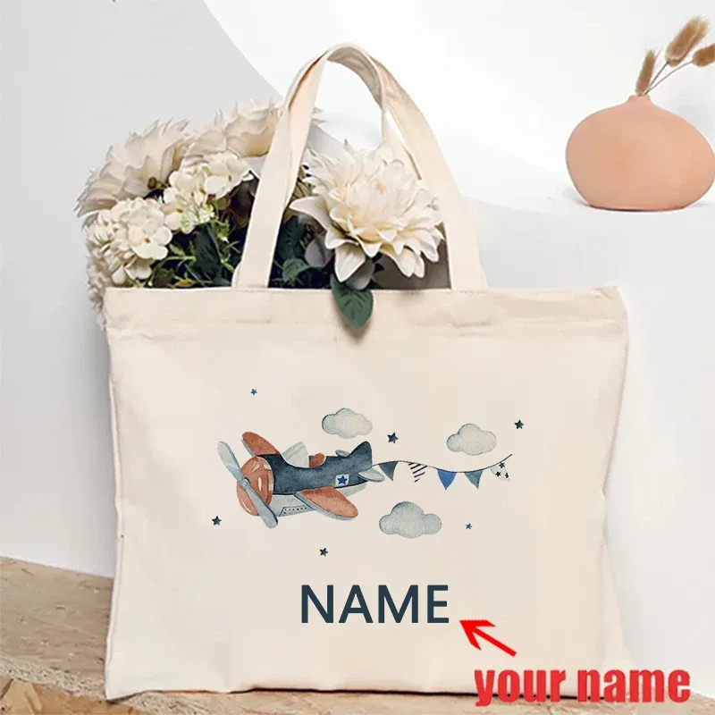 sac fourre-tout en toile personnalisé pour enfants, sac à bandoulière avec nom personnalisé, imprimé lapin arc-en-ciel, cadeau pour enfants, rentrée scolaire
