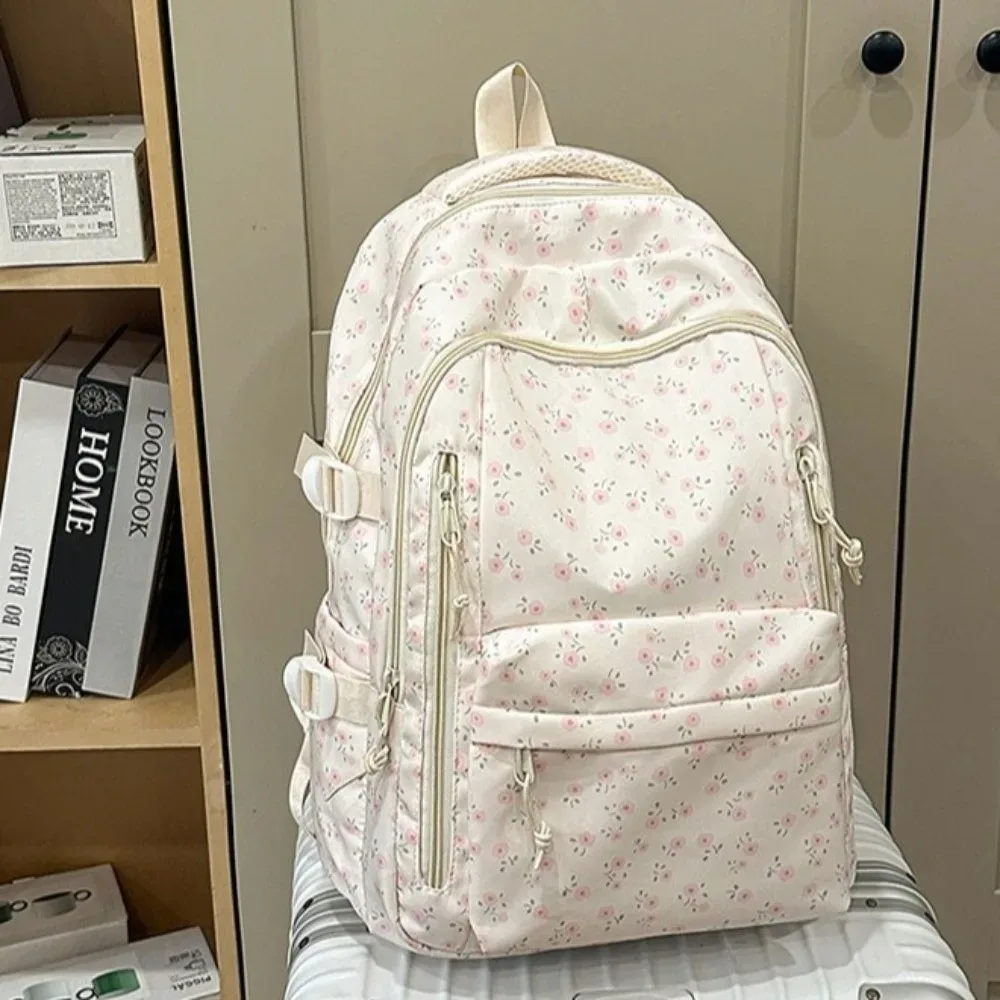 sac à dos à imprimé floral de grande capacité, multi-compartiments, multi-poches, motif nœud, sac d'école imperméable, sac à dos épaissi pour voyage
