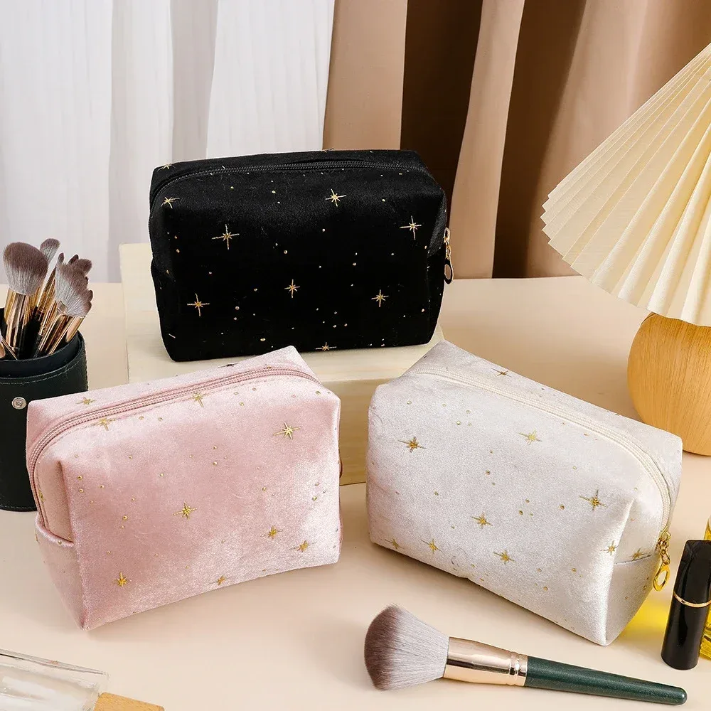 trousse de toilette portable en velours doux pour femme, sac de rangement cosmétique, brosse de maquillage, rouge à lèvres, évaluateurs, voyage, nouveau