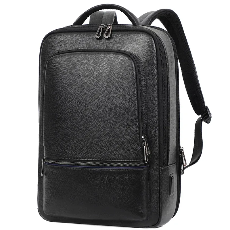 100% cuir de vache naturel 15.6 pouces sac à dos pour ordinateur portable hommes usb sac à dos en cuir véritable sac de voyage grand cartable pour garçons mochila