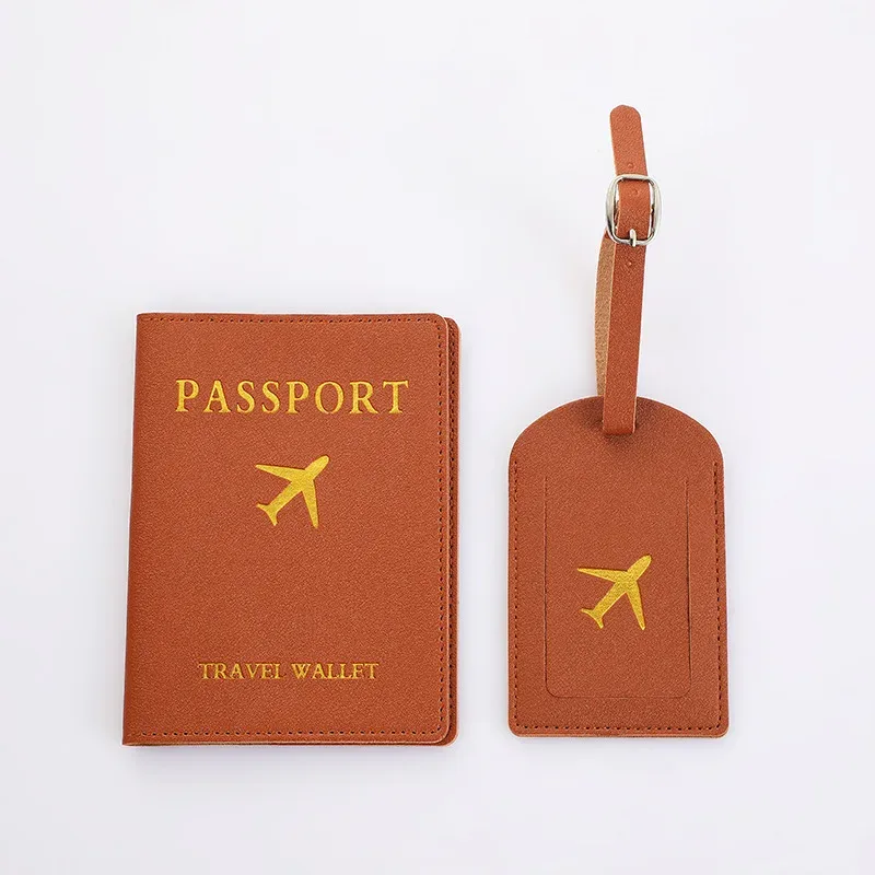 couverture de passeport de voyage en pu, étiquette d'identification de valise, sac d'embarquement, nom, adresse, porte-passeport, 2 pièces/ensemble