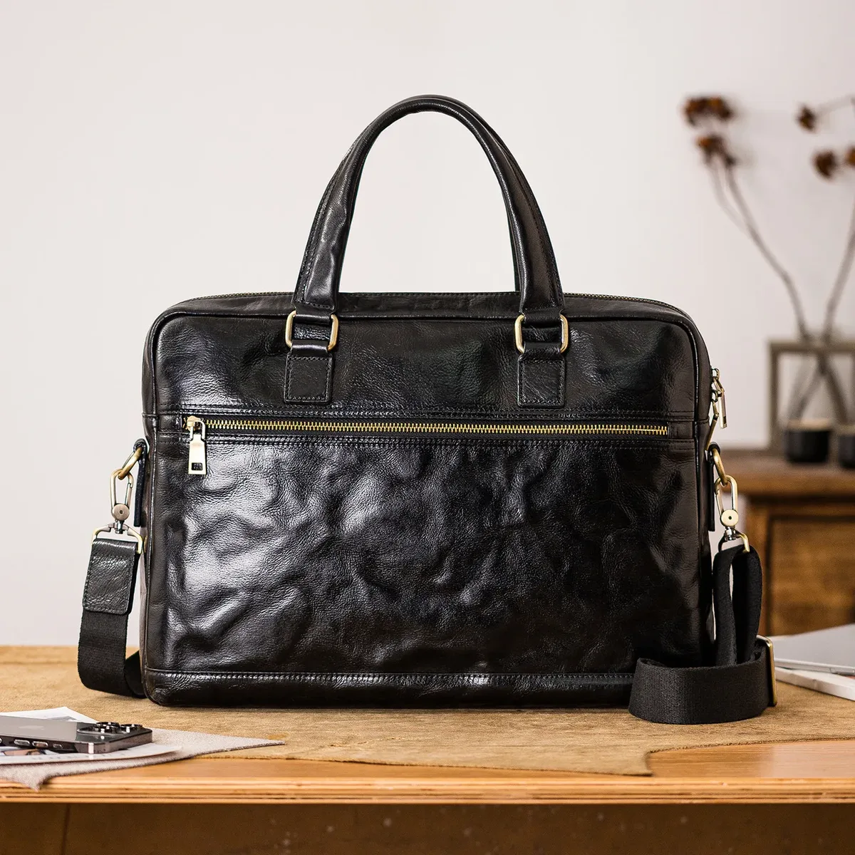 pndme – porte-documents noir en cuir véritable pour hommes, sac à main de travail pour ordinateur portable, de haute qualité, à la mode, de luxe, en cuir de vache véritable