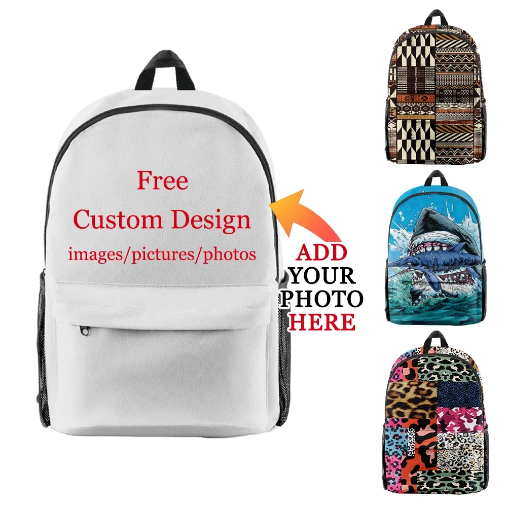 sacs à dos personnalisés unisexes ajouter votre image photo logo tissu oxford impression 3d basique décontracté école étude voyage sac à dos bricolage livre sacs