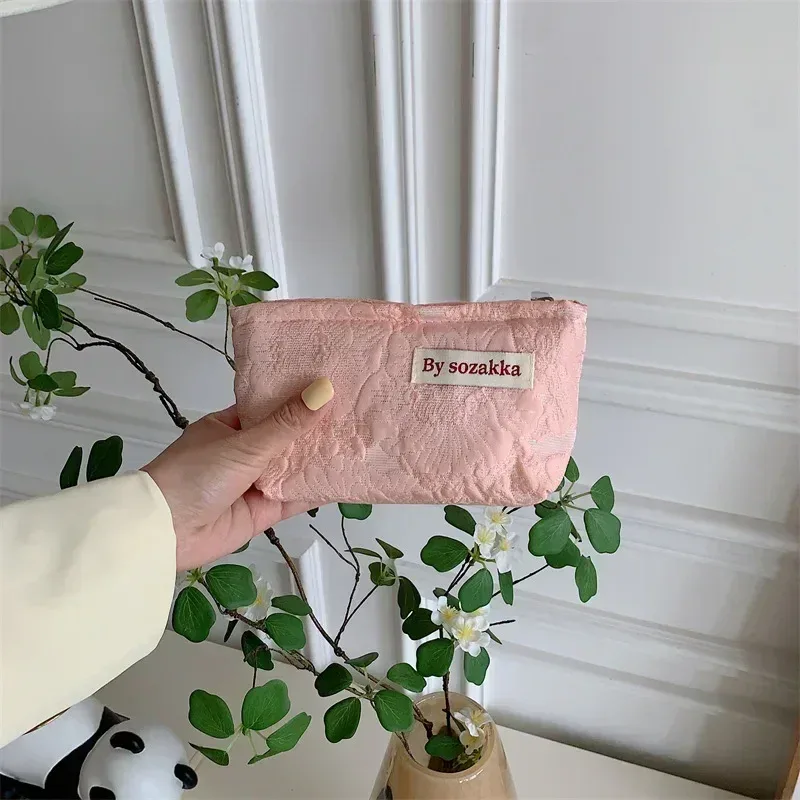 trousse de maquillage imprimée de fleurs 3d pour femmes, petit sac cosmétique, pinceaux de maquillage, rouge à lèvres, trousse de rangement mignonne, style coréen