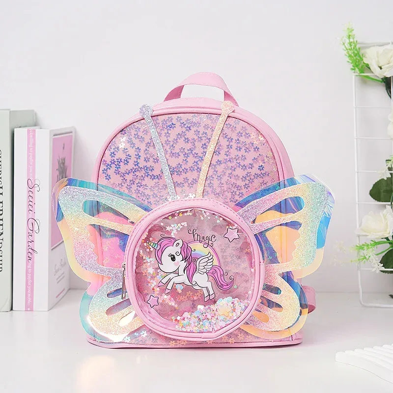 sac à dos de dessin animé nairobi orn à paillettes pour enfant, cartable de maternelle transparent laser avec ailes de papillon, nouvelle tendance