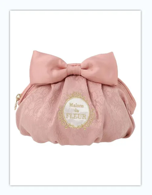 sacs à cosmétiques en tissu jacquard pour femmes, broderie, nœud mignon, sac de rangement décontracté doux pour dames, style japonais, nouveau, 2025
