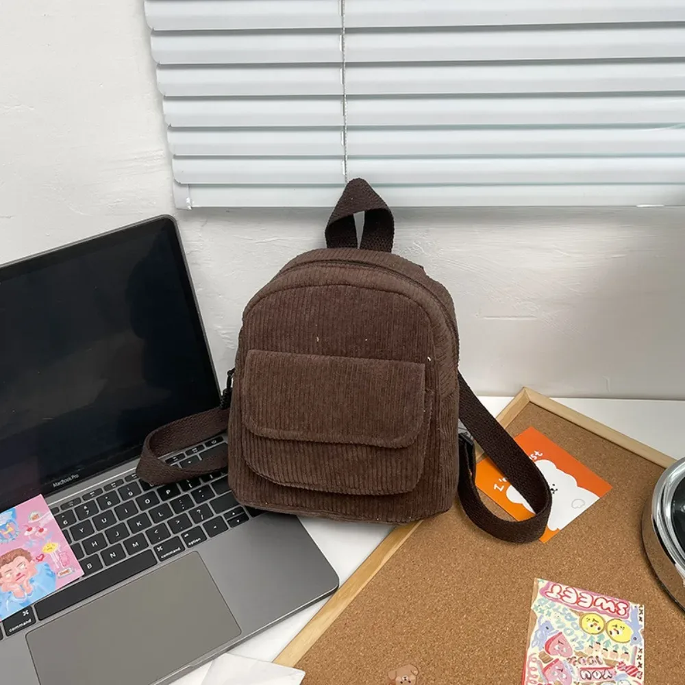 mini sac à dos en velours côtelé monochrome pour femme, sac à dos décontracté pour document, sac à dos de voyage en plein air, sac à dos scolaire pour fille, mode féminine