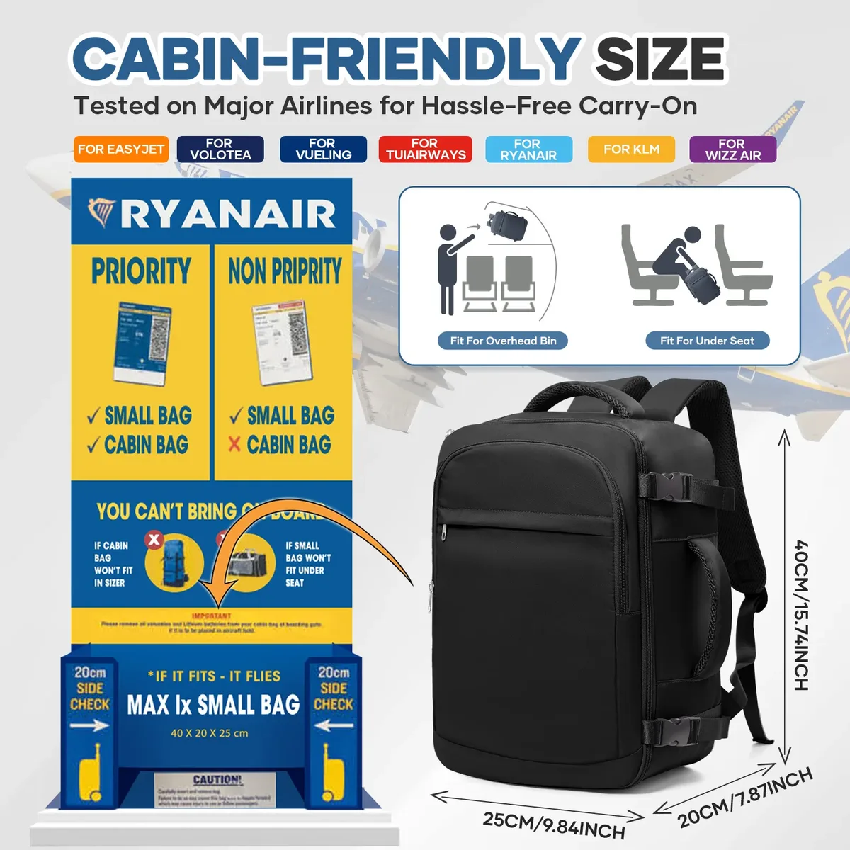 sac à dos de voyage pour femmes et hommes, bagage à main ryanair 40x20x25, wiz air multifonctionnel, sac à dos