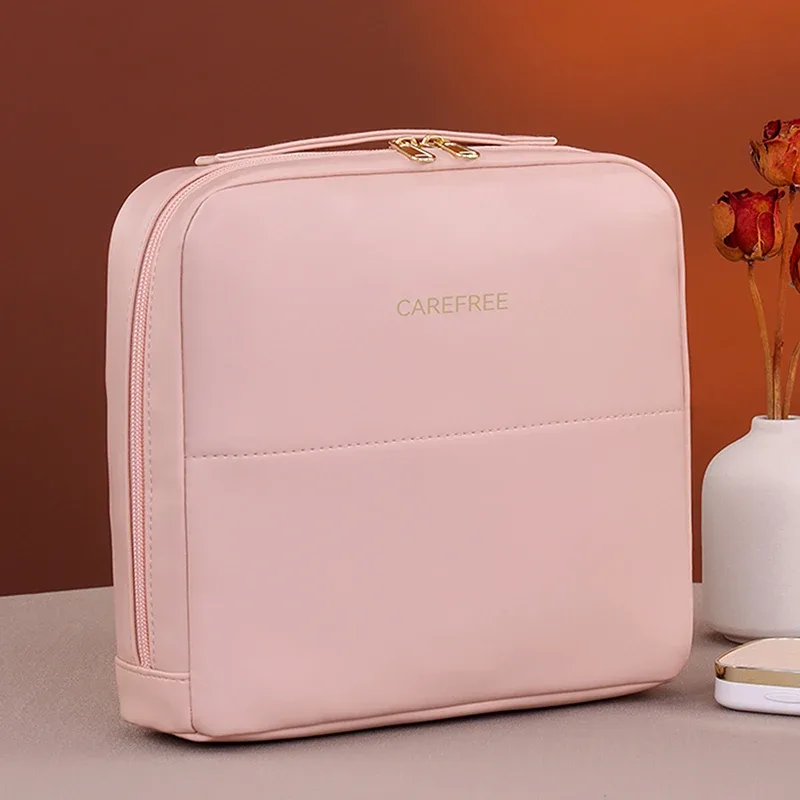 trousse de maquillage verticale pour femmes, organisateur de cosmétiques multi-poches en pu, portable, double fermeture éclair, brosse de maquillage de voyage, sacs de rangement de produits de toilette