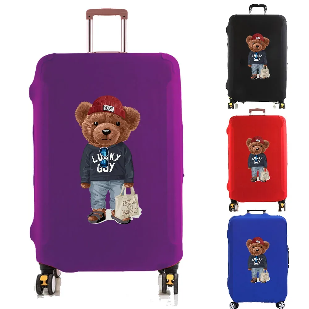 Housse de protection pour valise de voyage, housse de protection élastique contre la poussière, adaptée aux valises de 18 à 32 pouces, motif ours de voyage à la mode
