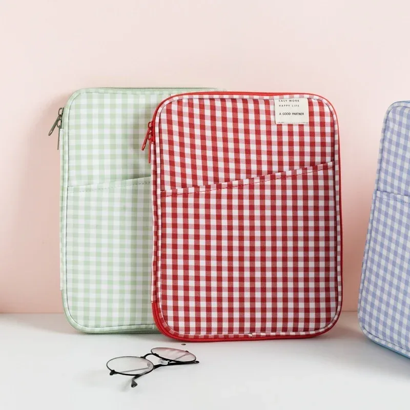 housse pour ordinateur portable de style coréen, à carreaux, 13 pouces, antichoc, rembourrée, pour tablette, p