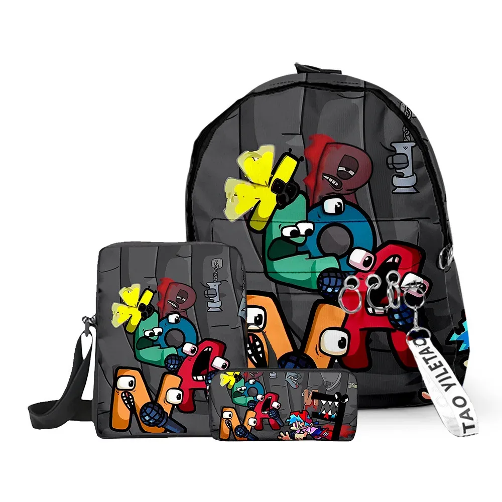 sacs d'école classiques populaires alphabet lore imprimés en 3d, 3 pièces/ensemble, sac à dos pour ordinateur portable, sac à bandoulière incliné, trousse à crayons