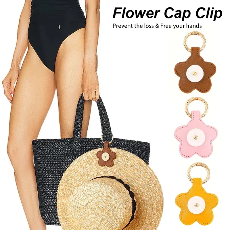 clip de chapeau magnétique de voyage en cuir pu, chapeau en forme de fleur, clip de rangement anti-perte, pendentif de sac à dos à la mode