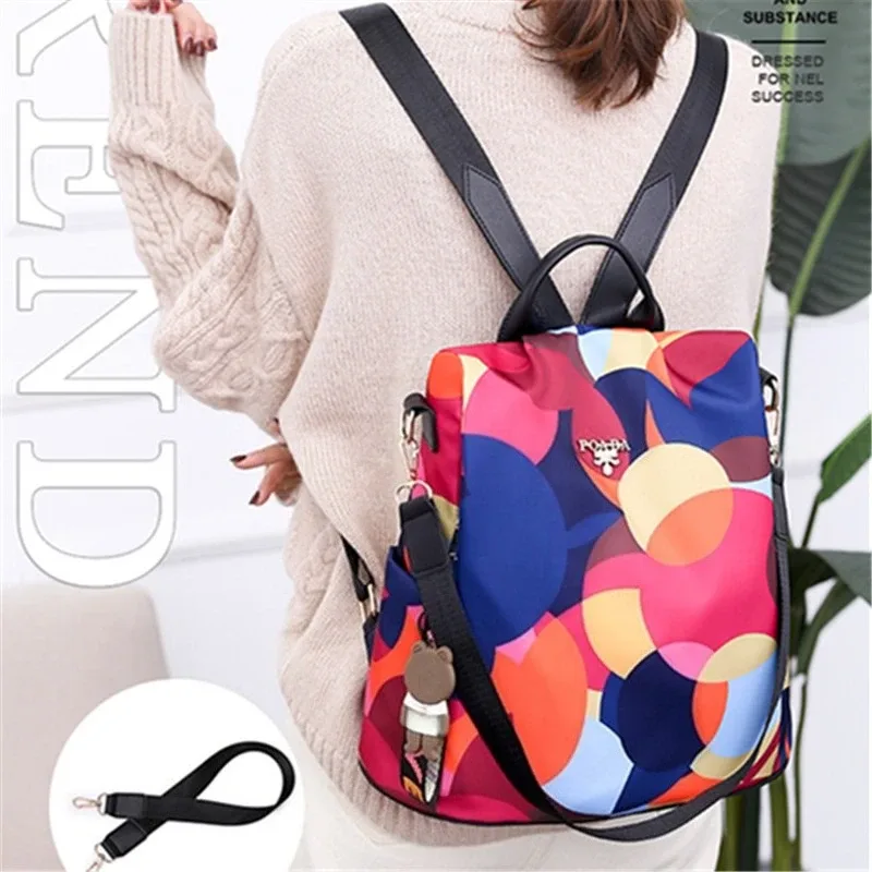 sac à dos en tissu oxford pour femmes, motif circulaire coloré, imperméable, antivol, sacs à dos polyvalents pour voyage/école/usage quotidien