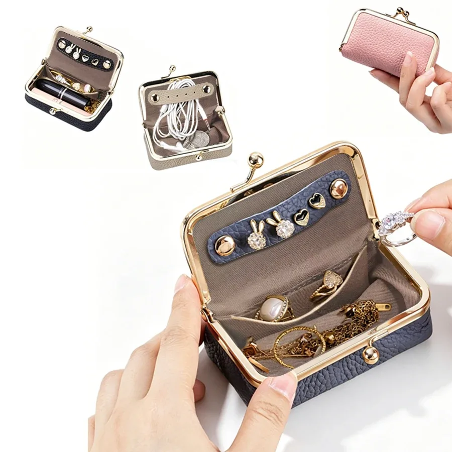 sac de rangement pour bijoux pour femmes, petit sac en cuir pu pour écouteurs, boîte de rangement pour bagues, colliers, boucles d'oreilles, mini porte-monnaie