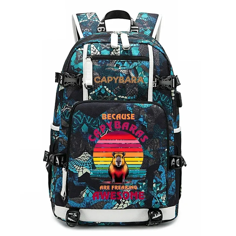 sac à dos d'étudiant à grande capacité avec imprimé de capybara, pour garçons et filles, sac de voyage décontracté, sac d'école léger et durable, utilisation quotidienne