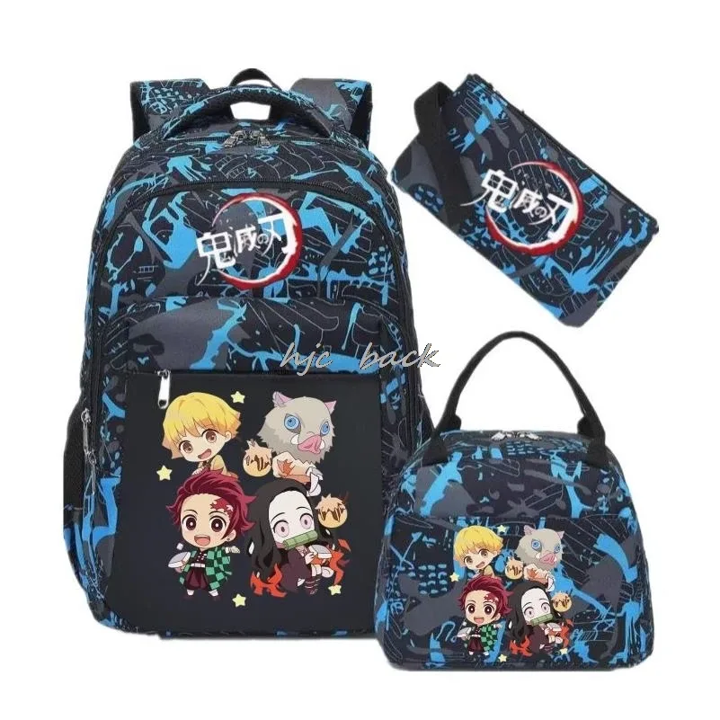 lot de 3 sacs à dos camouflage demon slayer kamado nezuko, grande capacité, pour étudiants, filles et garçons, adolescents, avec compartiment pour ordinateur portable, style harajuku