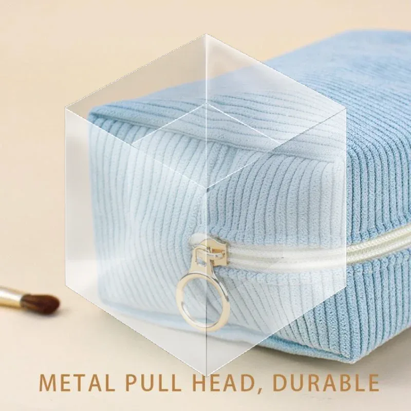 trousse de toilette de voyage en velours côtelé, organiseur de cosmétiques avec pochette pour serviettes hygiéniques, design mignon pour femmes