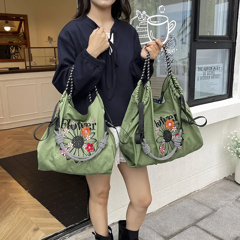 sacs fourre-tout à la mode avec chaîne à billes, niche japonaise brodée, sac de shopping étanche de grande capacité, sac à main à bandoulière unique