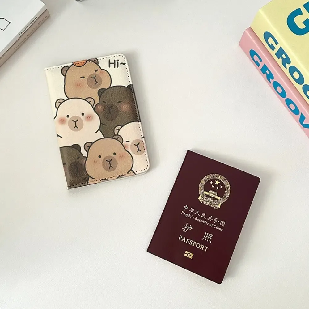 porte-passeport en cuir pu capybara, dessin animé, ultra-fin, sac à passeport multifonction, portefeuille de cartes de crédit portable