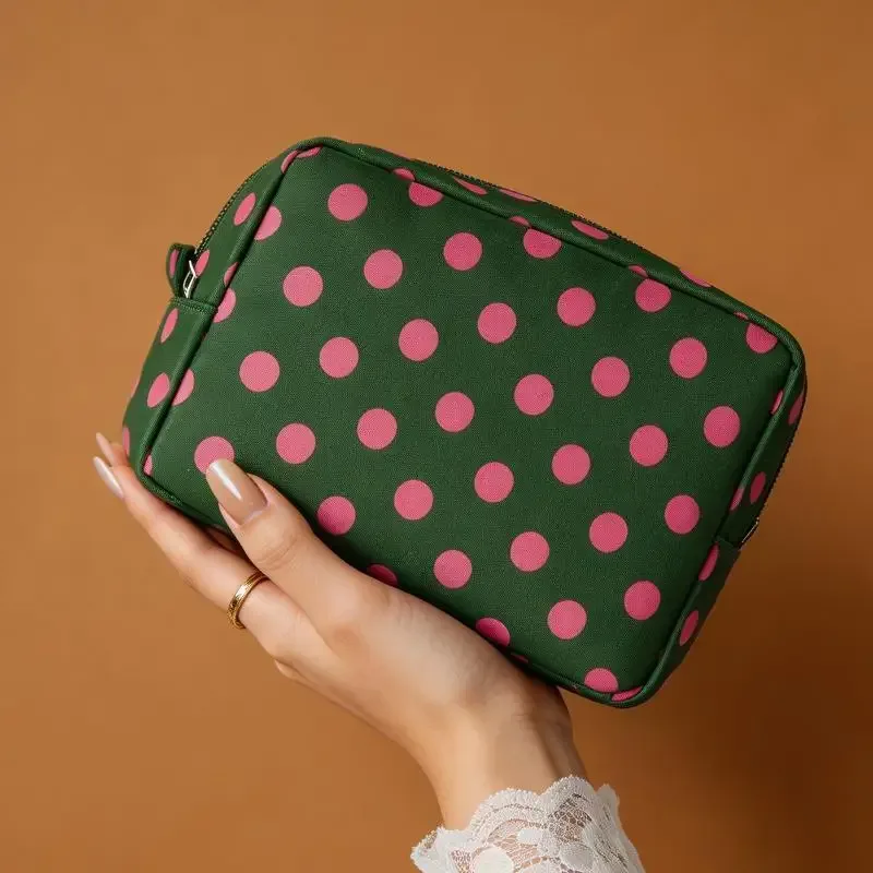 trousse de maquillage à pois, trousse de toilette de voyage étanche avec fermeture éclair, étui pour pinceaux de maquillage