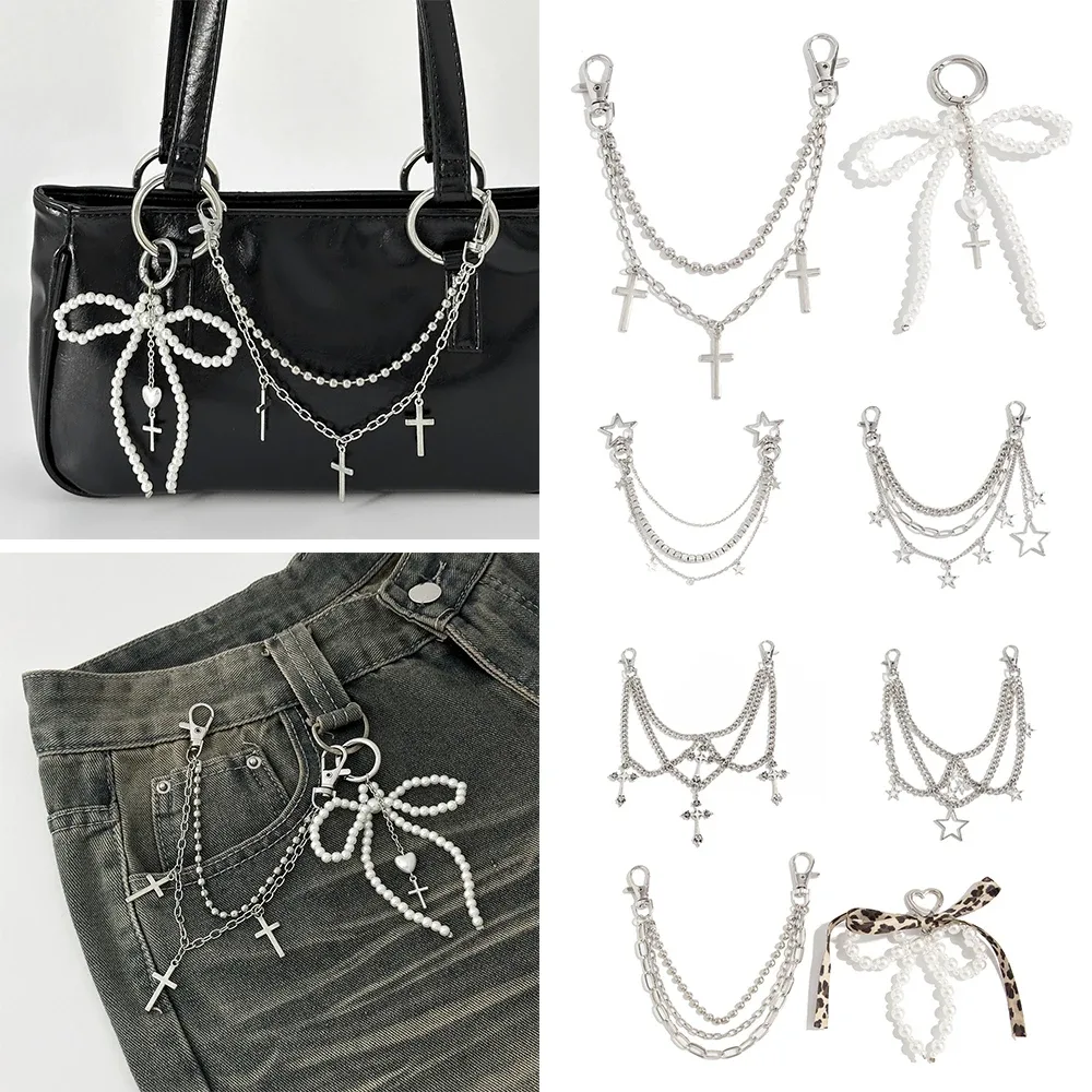 chaîne de sac en métal y2k pour itabag, poignées diy, nœuds, croix, étoiles, pendentifs, sangles de sac à bandoulière, accessoires de sac