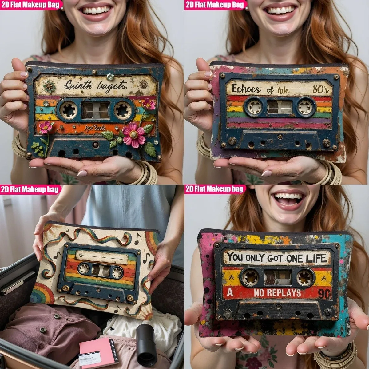 1 pièce Trousse de toilette de voyage vintage décorée de fleurs et de pierres précieuses, pochette de rangement pour maquillage, sacs cosmétiques portables