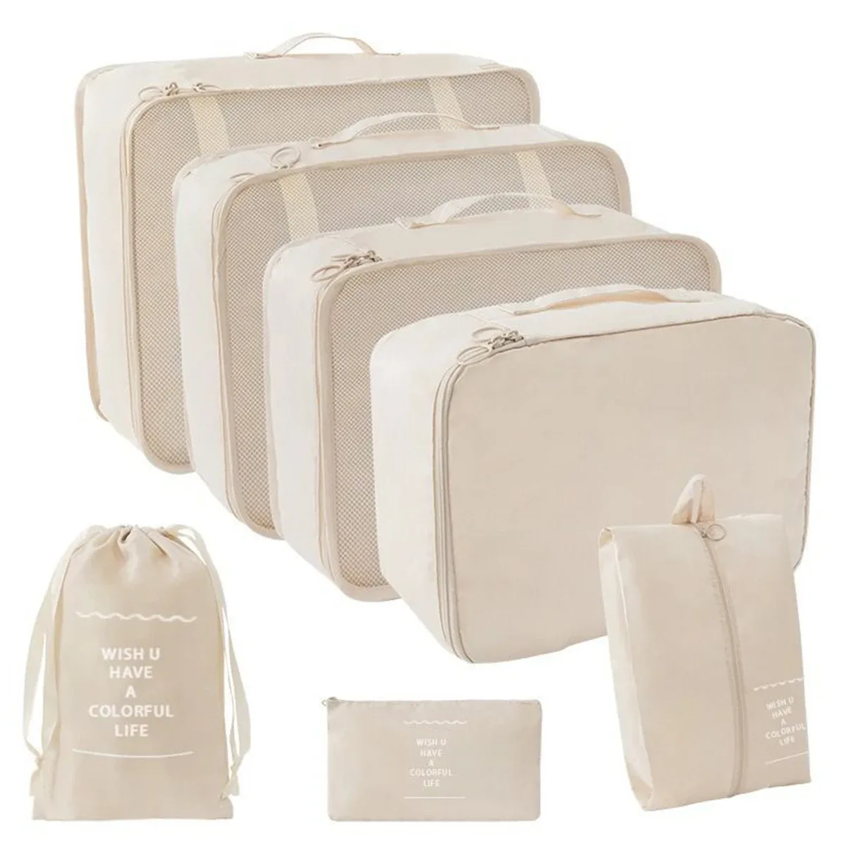 7 pièces/ensemble organisateur de voyage sacs de rangement valise emballage cubes ensemble étuis portable bagages vêtements chaussure bien rangé pochette pliante.-zmt