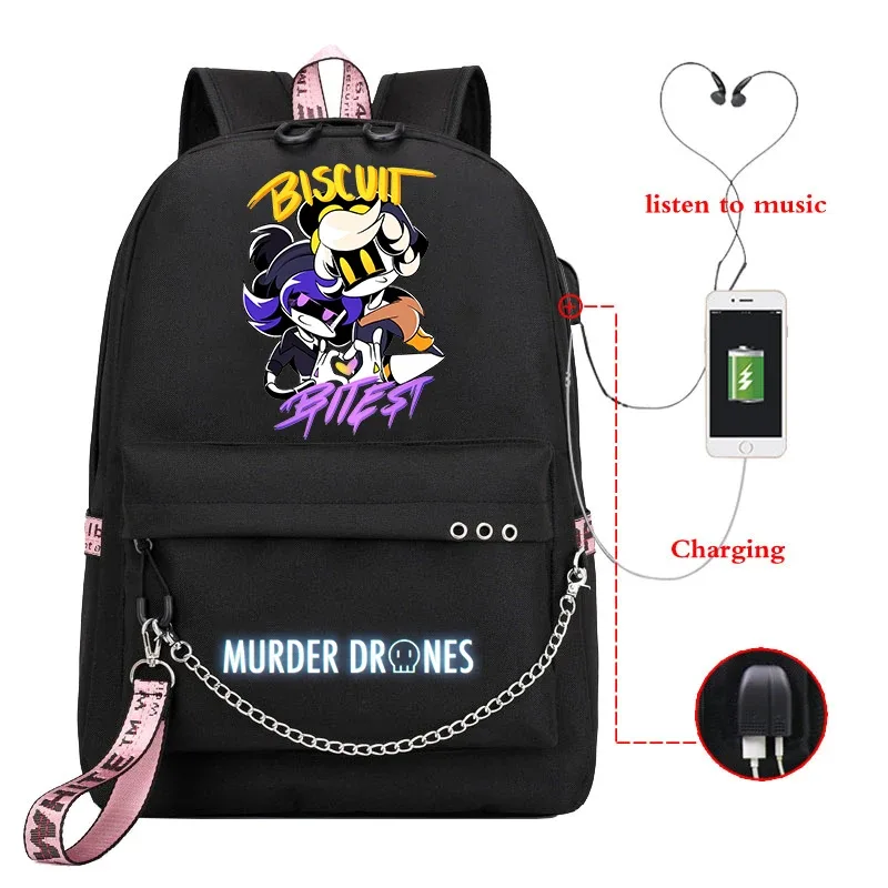 dessin animé meurtre drones sac à dos femmes hommes décontracté usb sac de charge voyage sac à dos garçon fille anime meurtre drones sacs d'école mochila