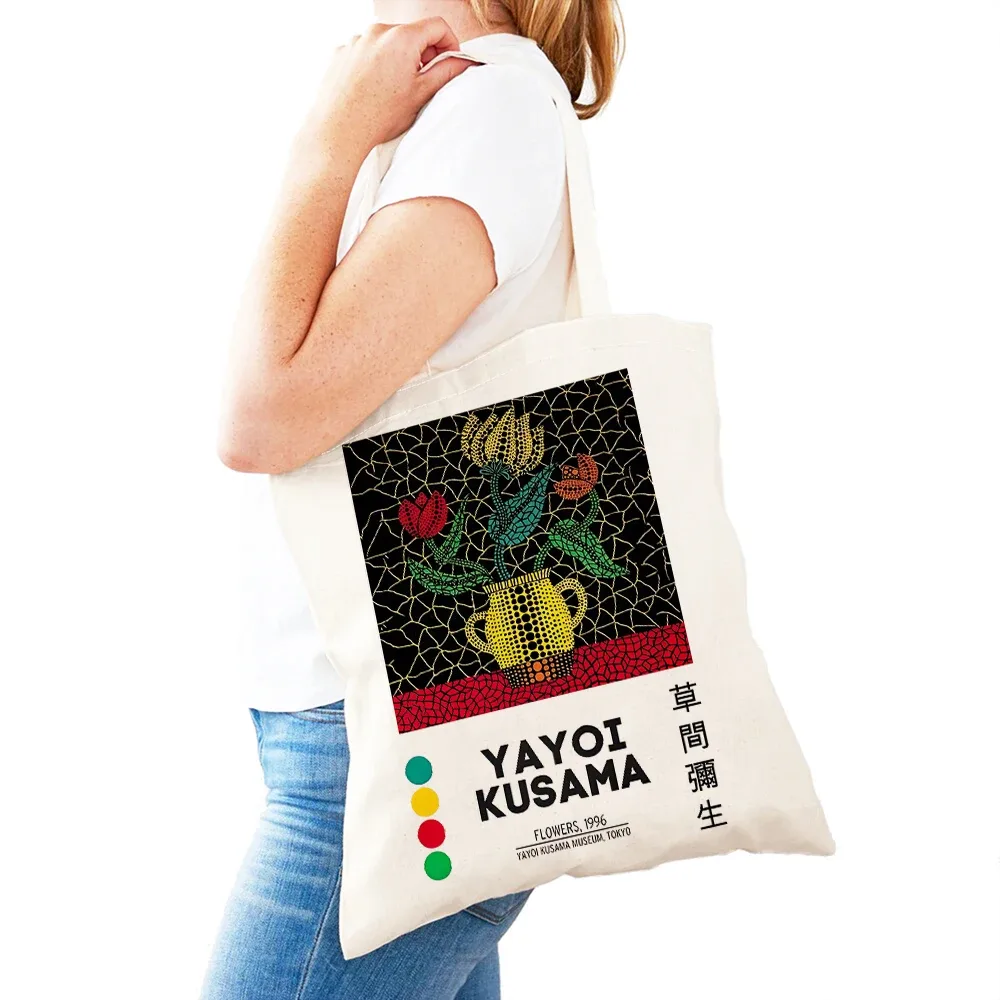 sac à main dot pumpkin lady shop yayoi kusama pour femmes, sacs de shopping à double impression, motif de champ de fleurs, sac fourre-tout pour filles, motif d'œil