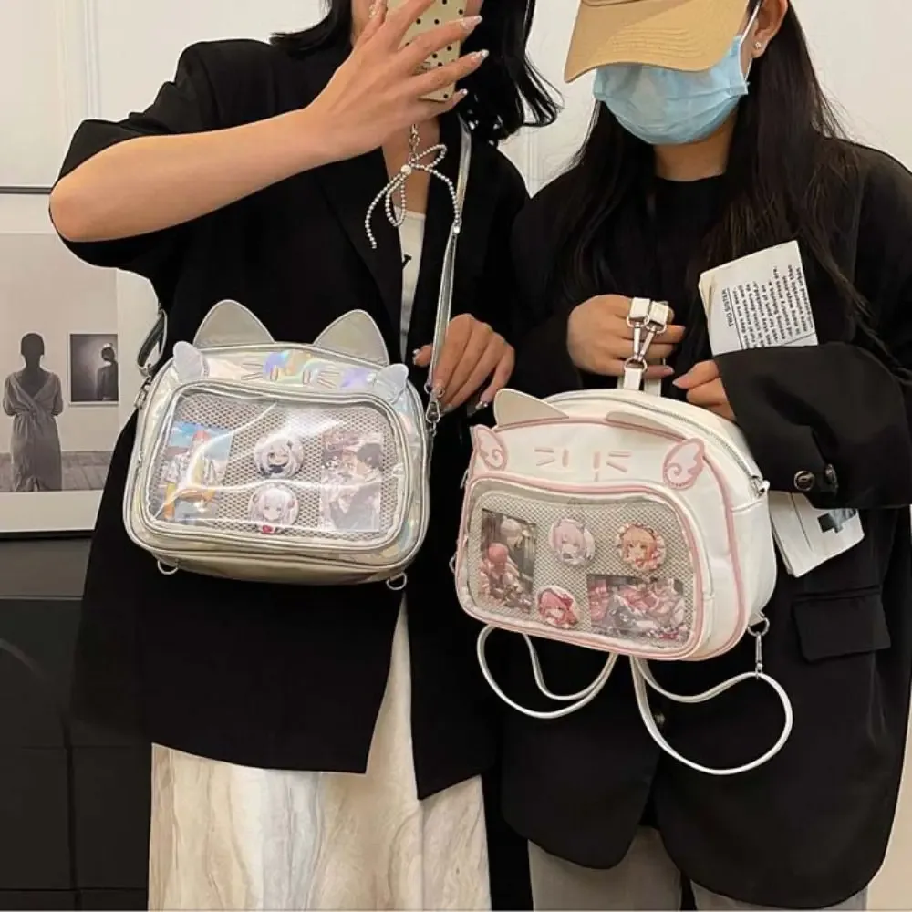 Sac à fermeture éclair chat Kawaii Itabag, sac à beurre en coton, stockage de marchandise idole, sac de rangement de badge de poche transparente, sacs à dos en PU, mode