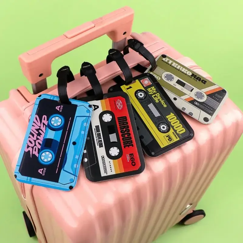 1 pièce étiquette de bagage vintage colorée en plastique avec porte-carte d'identification anti-perte pour val