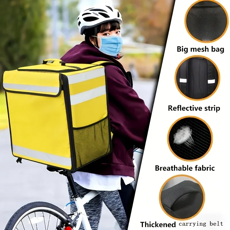 sac à dos isotherme extensible pour livraison de pizzas, grand format, avec bandes réfléchissantes, compartiments, maintien de la température, utilisation en extérieur
