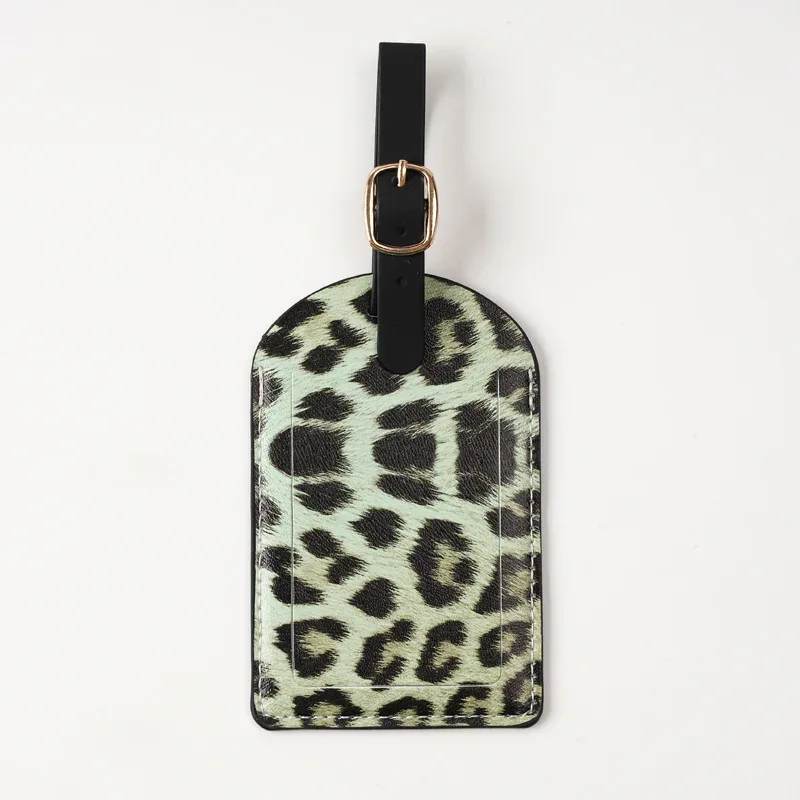 nouvelles étiquettes de bagage en cuir pu tendance, accessoires de voyage pour sacs, étiquette de bagage portable style léopard pour filles et garçons, protège-cartes