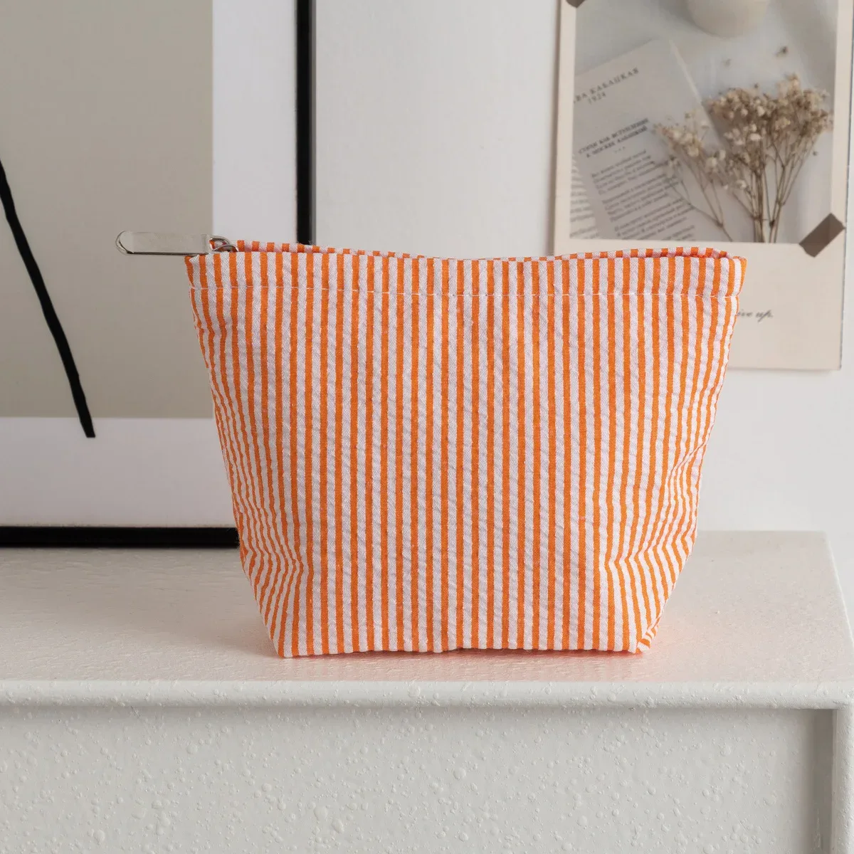 petits sacs à cosmétiques à la mode, sacs de rangement à rayures verticales pour femmes, sacs de maquillage avec fermeture éclair, sac de rangement de voyage portable