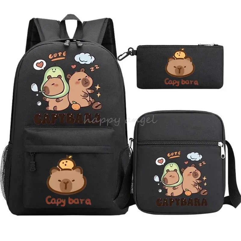 nouveau capybara anime imprimer 3 pièces/ensemble sac à dos adolescent garçon sac d'école ordinateur portable sac à dos école cadeau sac à dos avec sac à bandoulière décontracté