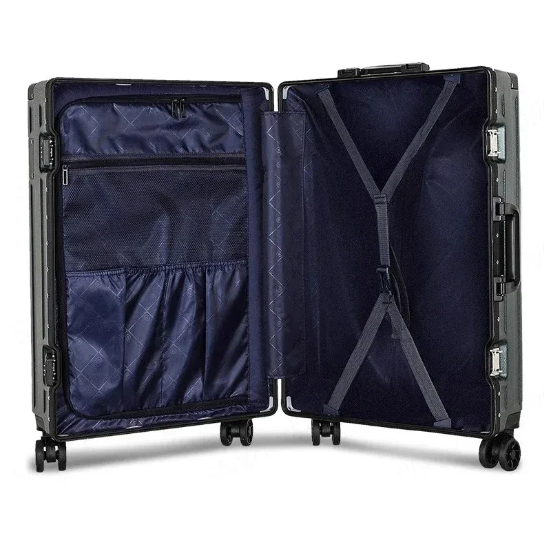 valise à cadre en aluminium, serrure à combinaison super silencieuse, bagages roulants, mode, nouveau boîtier de chariot 20/22/24/28 pouces