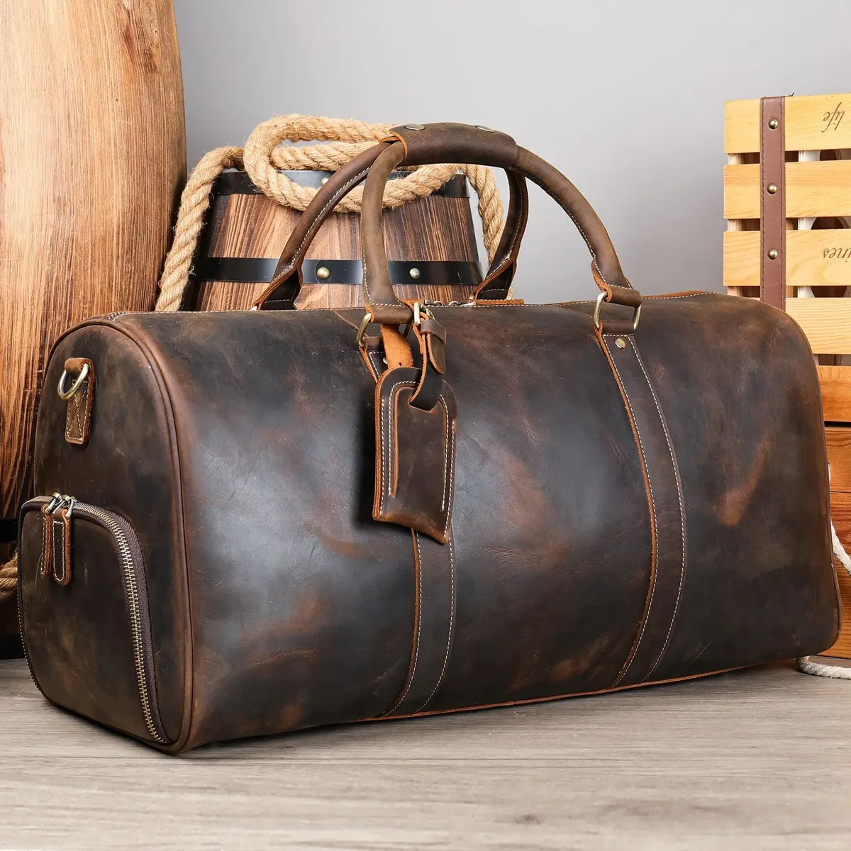 sac de voyage en cuir véritable pour homme avec compartiment à chaussures, sac de sport en cuir de vachette de qualité supérieure, sac de week-end à bandoulière