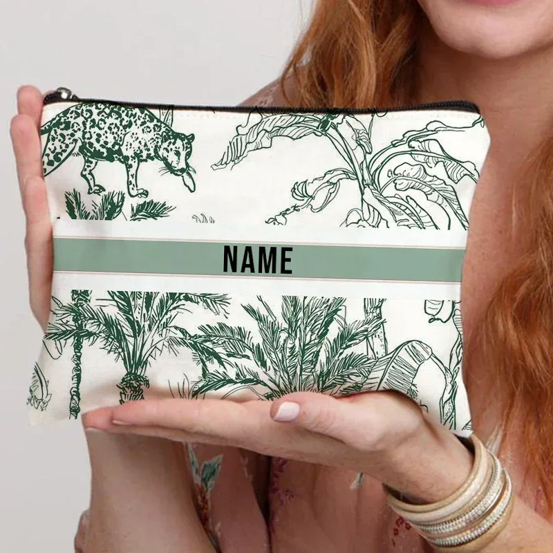 organisateur de cosmétiques de voyage avec nom personnalisé, pochette de rangement pour fournitures de bureau pour femmes, sac de maquillage en toile cadeau personnalisé, trousse à crayons