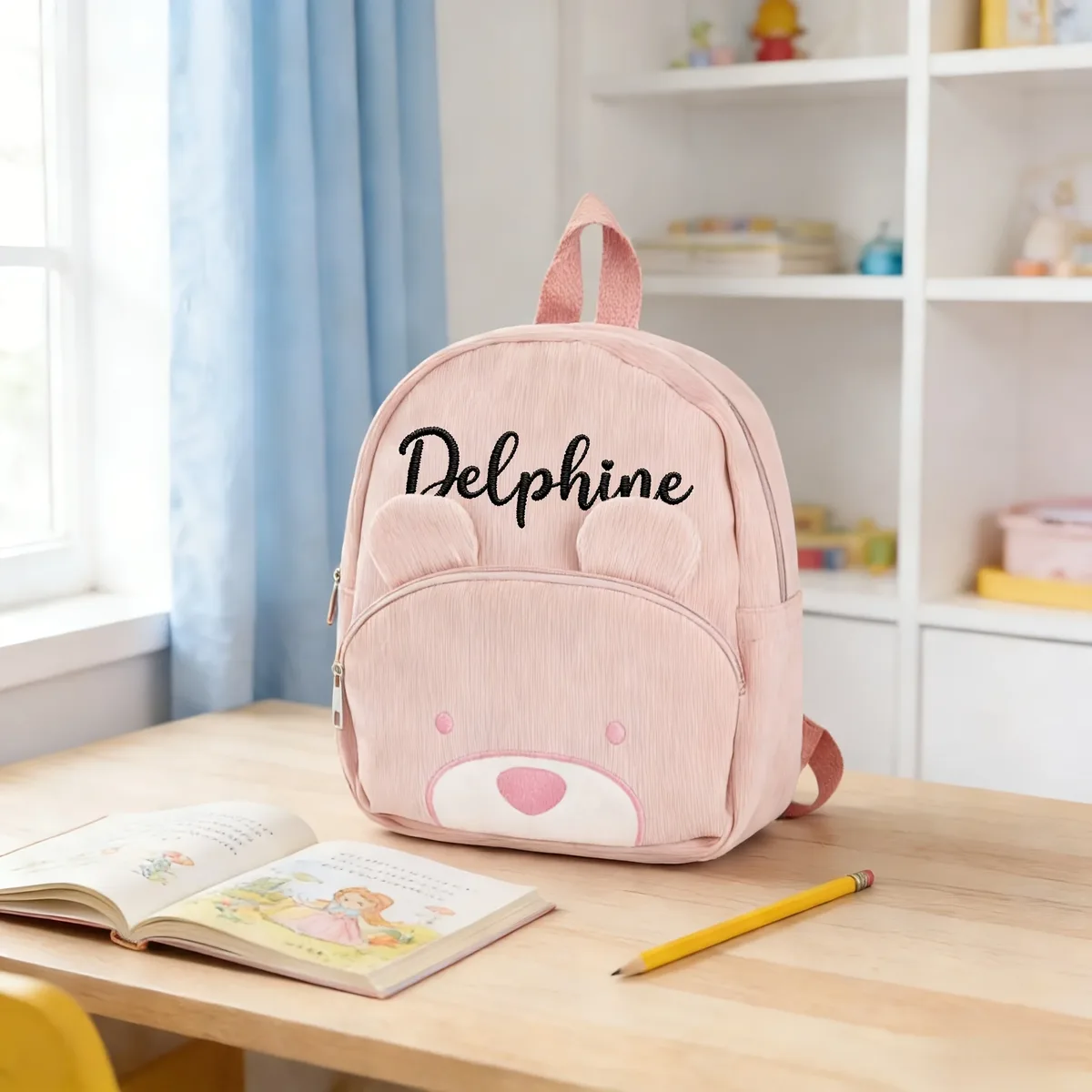 sac à dos personnalisé en velours côtelé avec nom brodé pour enfant, cadeau d'école pour tout-petit, sac d'anniversaire motif ours ou renard