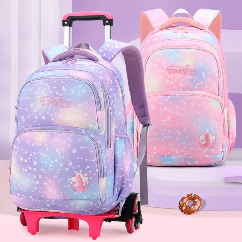 sac à dos pour enfants avec roulettes sacs d'école pour filles sac à roulettes mignon cartable princesse sac à dos à roulettes sacs à livres pour enfants