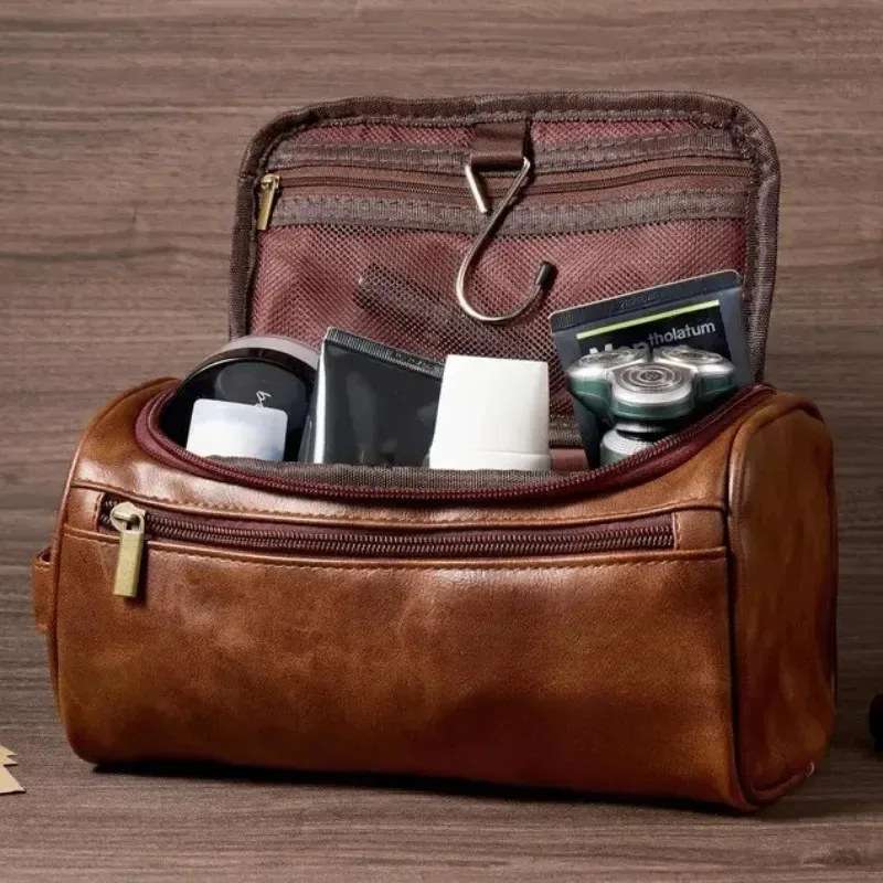 sac étanche pour hommes avec nom gravé, nom personnalisé, cuir pu durable, multi-usage, idéal pour le rasage, les voyages, les affaires, trousse de maquillage