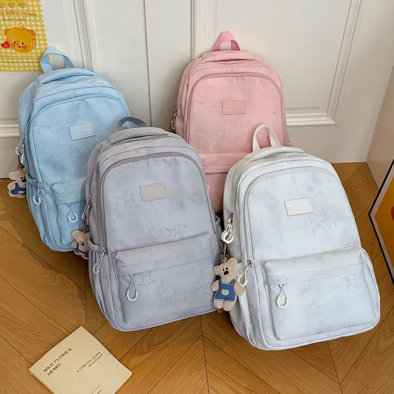 sac à dos de grande capacité pour femmes, multi-poches, sac de voyage décontracté pour femmes, cartable imprimé étoile pour adolescentes, sac à livres