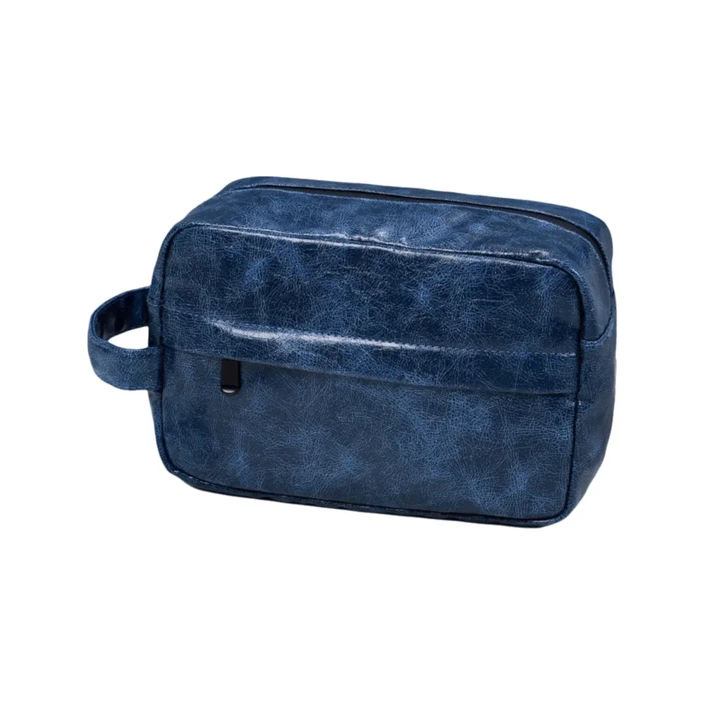 trousse de toilette imperméable pour homme en cuir pu, design portable, grande capacité, rangement simple, organisateur d'outils de rasage, voyage