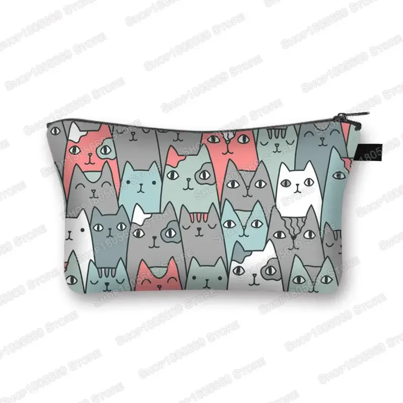 kawaii dessin animé chat chien trousse à cosmétiques mignon chaton chiot sacs de maquillage femmes sacs de toilette pochette rouge à lèvres pochette fille sac à cosmétiques