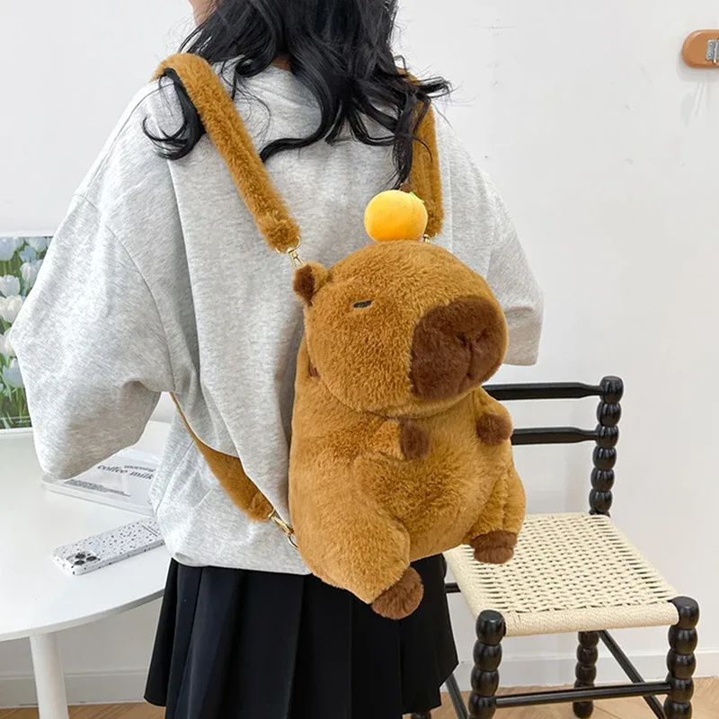 sac à dos en peluche capybara kawaii pour femme, sac fourre-tout drôle de dessin animé, grande capacité, cadeau pour enfants, polyvalent, nouveau