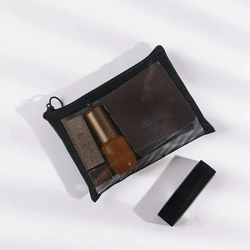 sac à cosmétiques transparent en maille, pochette de rangement de voyage portable pour articles de toilette, organisateur de maquillage léger et respirant pour usage quotidien en extérieur